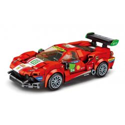 LEYI 31028 non  XE FERRARI 488 GT3 TRỞ LẠI bộ đồ chơi xếp lắp ráp ghép mô hình Racing RACING FERRARI 488 GT3 Cuộc Đua 338 khối