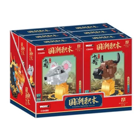 WOMA C0488 0488 non  GUOCHAO MƯỜI HAI ĐẦU THÚ 12 KIỂU bộ đồ chơi xếp lắp ráp ghép mô hình CHINESE ZODIAC 3082 khối