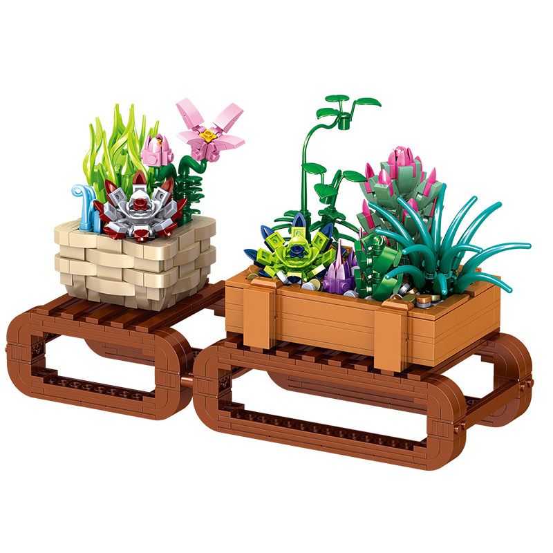 ZHEGAO 00901 non  DUOFU VÀ THỊT bộ đồ chơi xếp lắp ráp ghép mô hình BONSAI SUCCULENTS MORE BLESSING 963 khối