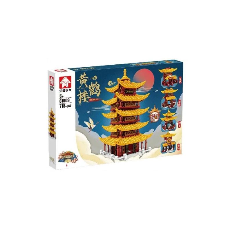 LEYI 81009 non  HOÀNG HẠC THÁP bộ đồ chơi xếp lắp ráp ghép mô hình Buildings YELLOW CRANE TOWER 718 khối
