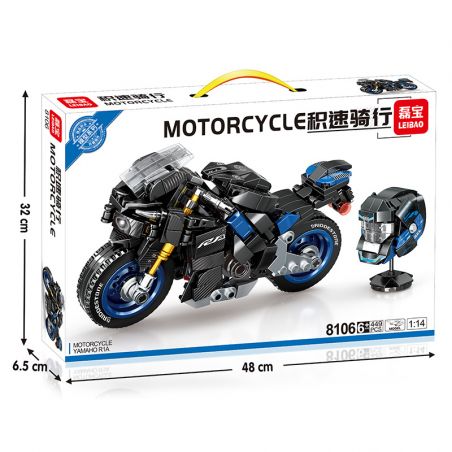 LEIBAO 8106 non  LÁI XE NHANH YAMAHA R1A 1:14 tỷ lệ 1:14 bộ đồ chơi xếp lắp ráp ghép mô hình Motorcycle Motorbike Xe Hai Bánh 449 khối
