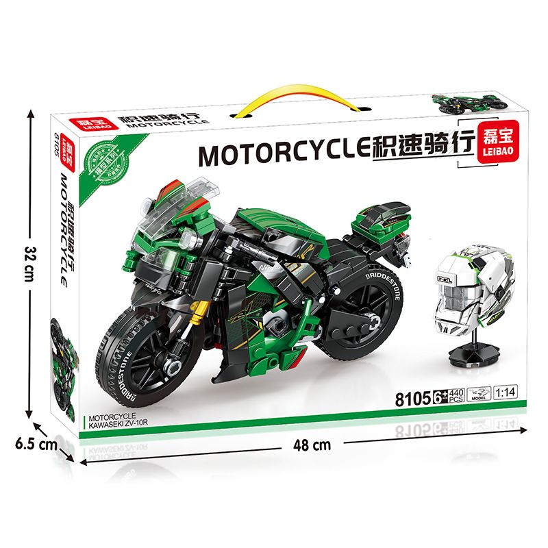 LEIBAO 8105 non  TỐC ĐỘ TÍCH LŨY KAWASAKI ZV-10R 1:14 tỷ lệ 1:14 bộ đồ chơi xếp lắp ráp ghép mô hình Motorcycle Motorbike Xe Hai Bánh 440 khối