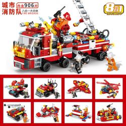 MINGDI LEIBAO C003 non  CHỮA CHÁY ĐÔ THỊ 8 TỔ HỢP bộ đồ chơi xếp lắp ráp ghép mô hình City LIRBAN FIRE FIGHTING Thành Phố 906 khối