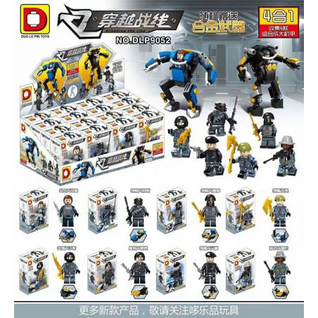 DUO LE PIN DLP DLP9052 9052 non  MẶT TRƯỚC 4 TRONG 1 MỚI TẠO THÀNH MỘT KHỐI XÂY DỰNG CƠ GIỚI THU NHỎ LỚN bộ đồ chơi xếp lắp ráp ghép mô hình Military Army 全新穿越战线4合1组成大机甲人仔积木 Quân Sự Bộ Đội