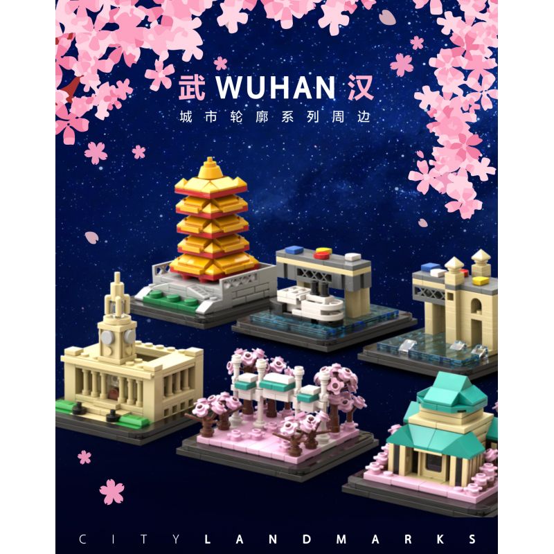YEZAO WH01 WH02 WH03 WH04 WH05 non  TÔI ĐÃ VI PHẠM VŨ HÁN 5 THÁP CẦN CẨU VÀNG JIANGHAN GUAN ZHIRO CẦU SÔNG CHERRY WU DA bộ đồ chơi xếp lắp ráp ghép mô hình WUHAN 571 khối