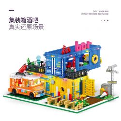 JUHANG TECHNOLOGY 86016 non  THANH CHỨA bộ đồ chơi xếp lắp ráp ghép mô hình Modular Buildings CONTAINER BAR Mô Hình Nhà Cửa 1489 khối