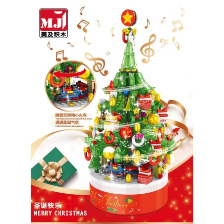 BEAUTY AND 23001 non  ĐÈN XOAY HỘP NHẠC CÂY THÔNG NOEL bộ đồ chơi xếp lắp ráp ghép mô hình Christmas Giáng Sinh 626 khối