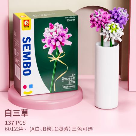 SEMBO 601234-B 601234-C 601234-A non  TRẮNG BA CỎ 3 bộ đồ chơi xếp lắp ráp ghép mô hình Flowers BLOCK FLORIST TRIFOLIUM REPENS Hoa 137 khối