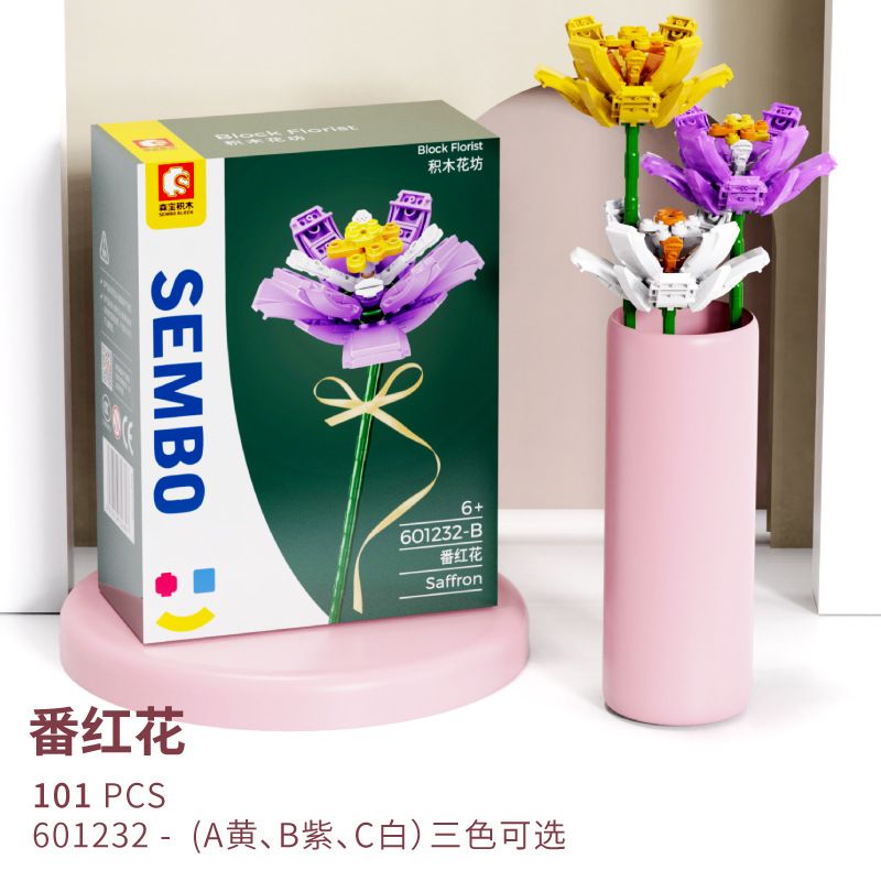 SEMBO 601232-A 601232-B 601232-C non  SAFFRON 3. bộ đồ chơi xếp lắp ráp ghép mô hình Flowers BLOCK FLORIST SAFFRON Hoa 101 khối