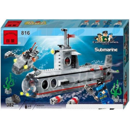 QMAN ENLIGHTEN KEEPPLEY 816 non  TÀU NGẦM TÁC CHIẾN CÙNG LẶN CÁ NHÂN 3 TRONG 1 bộ đồ chơi xếp lắp ráp ghép mô hình Military Army COMBATZONES SUBMARINE Quân Sự Bộ Đội 382 khối