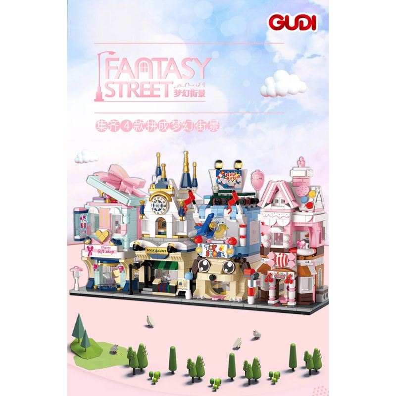 GUDI 51001 51002 51003 51004 non  4 TẦM NHÌN RA PHỐ TRONG MƠ bộ đồ chơi xếp lắp ráp ghép mô hình Creator FANTASY STREET Sáng Tạo 1298 khối