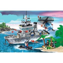 QMAN ENLIGHTEN KEEPPLEY 820 non  TRẬN ĐÁNH CHIẾM HÒN ĐẢO Ở ĐẠI DƯƠNG CỦA TÀU TÊN LỬA VÀ TRỰC THĂNG bộ đồ chơi xếp lắp ráp ghép mô hình Military Army COMBATZONES FRIGATE Quân Sự Bộ Đội 614 khối