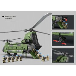 JUHANG TECHNOLOGY 88017 REOBRIX 33031 non  TRỰC THĂNG VẬN TẢI HẠNG TRUNG CH-47 CHINOOK bộ đồ chơi xếp lắp ráp ghép mô hình Military Army CH-47 TRANSPORT HELICOPTER CHINOOK Quân Sự Bộ Đội 1622 khối