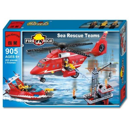 QMAN ENLIGHTEN KEEPPLEY 905 non  TRỰC THĂNG CÙNG THUYỀN CỨU HỎA GIÀN KHOAN DẦU bộ đồ chơi xếp lắp ráp ghép mô hình City FIRE RESCUE SEA TEAMS Thành Phố 402 khối