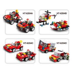 HENGTAI 6204 non  LỰC LƯỢNG CỨU HỘ 4 TỔ HỢP XE MỌI ĐỊA HÌNH TRỰC THĂNG HỖ TRỢ TỐC ĐỘ CỰC CAO SÚNG NƯỚC ÁP THANG CHỮA CHÁY bộ đồ chơi xếp lắp ráp ghép mô hình Fire Rescure Cứu Hỏa 657 khối