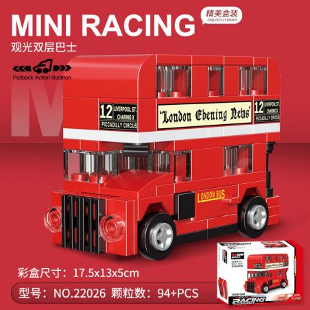 DECOOL 22026 KOZOSHA 2208A-1 22081 non  XE BUÝT KÉO VỀ HAI TẦNG NGẮM CẢNH MÀU ĐỎ bộ đồ chơi xếp lắp ráp ghép mô hình Racers MINI RACING PACEMAKER Đua Tốc Độ 94 khối