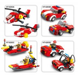 HENGTAI 6203 non  LỰC LƯỢNG CỨU NẠN HỘ 4 LIÊN HỢP TRỰC THĂNG KHU VỰC XE CHỈ HUY CHỮA CHÁY THUYỀN BỌT ĐA NĂNG bộ đồ chơi xếp lắp ráp ghép mô hình Fire Rescure Cứu Hỏa 436 khối