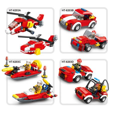 HENGTAI 6203 non  LỰC LƯỢNG CỨU NẠN HỘ 4 LIÊN HỢP TRỰC THĂNG KHU VỰC XE CHỈ HUY CHỮA CHÁY THUYỀN BỌT ĐA NĂNG bộ đồ chơi xếp lắp ráp ghép mô hình Fire Rescure Cứu Hỏa 436 khối