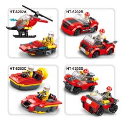 HENGTAI 6202 non  LỰC LƯỢNG CỨU HỘ 4 TỔ HỢP TRỰC THĂNG CHỮA CHÁY XE TUẦN TRA THỦY PHI CƠ BỌT bộ đồ chơi xếp lắp ráp ghép mô hình Fire Rescure Cứu Hỏa 304 khối