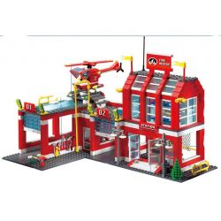 QMAN ENLIGHTEN KEEPPLEY 911 non  TRỤ SỞ CỨU HỎA VỚI TRỰC THĂNG VÀ XE THANG PHUN NƯỚC bộ đồ chơi xếp lắp ráp ghép mô hình City FIRE RESCUE CONTROL REGIONAL BUREAU Thành Phố 970 khối