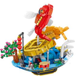 SX 7039 non  NHẢY QUA CỔNG RỒNG bộ đồ chơi xếp lắp ráp ghép mô hình Chinese Traditional Festivals CARP JUMPING DRAGON GATE Lễ Hội Cổ Truyền 1241 khối