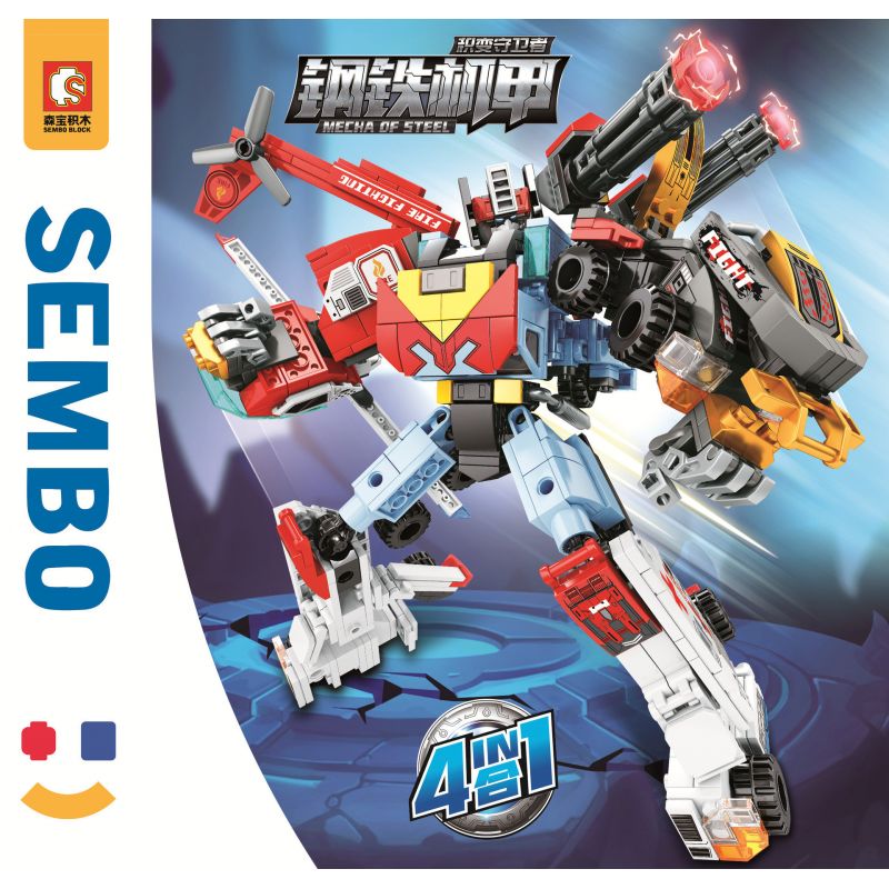 SEMBO 103233 103234 103235 103236 non  STEEL MECHA TRANSFORMATION GUARDIAN 4 KẾT HỢP XE TĂNG CỨU THƯƠNG TRỰC THĂNG TẢI bộ đồ chơi xếp lắp ráp ghép mô hình Transformers MECHA OF STEEL Robot Đại Chiến Người Máy Biến Hình 725 khối