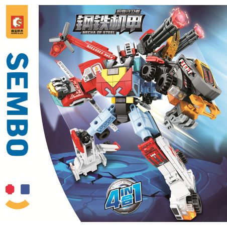 SEMBO 103233 103234 103235 103236 non  STEEL MECHA TRANSFORMATION GUARDIAN 4 KẾT HỢP XE TĂNG CỨU THƯƠNG TRỰC THĂNG TẢI bộ đồ chơi xếp lắp ráp ghép mô hình Transformers MECHA OF STEEL Robot Đại Chiến Người Máy Biến Hình 725 khối