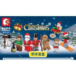 SEMBO 601157 non  HỘP BỊT MẮT GIÁNG SINH 4 KIỂU ÔNG GIÀ NOEL TRƯỢT TUYẾT TỐC ĐỘ GINGERBREAD MAN GIFT NIGHT CHRISTMAS DINNER NUTCRACKER SLEIGH SNOWMAN WITH LANTERN bộ đồ chơi xếp lắp ráp ghép mô hình