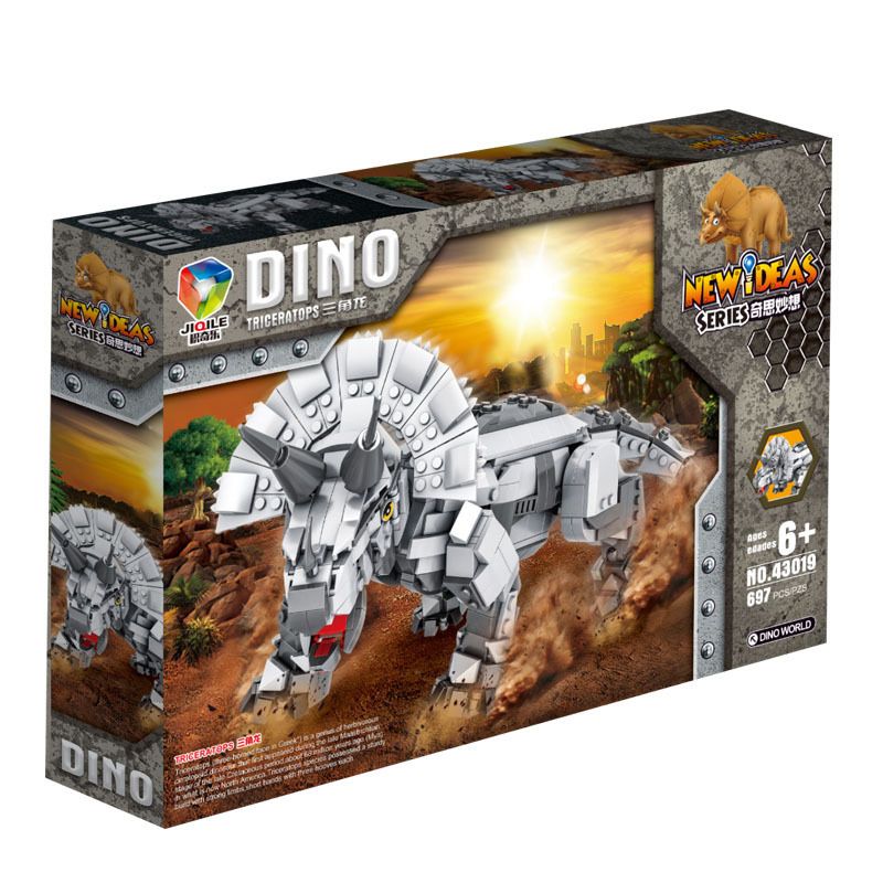 JIQILE 43019 non  TRICERATOPS bộ đồ chơi xếp lắp ráp ghép mô hình NEW IDEAS DINO TRICERATOPS 697 khối