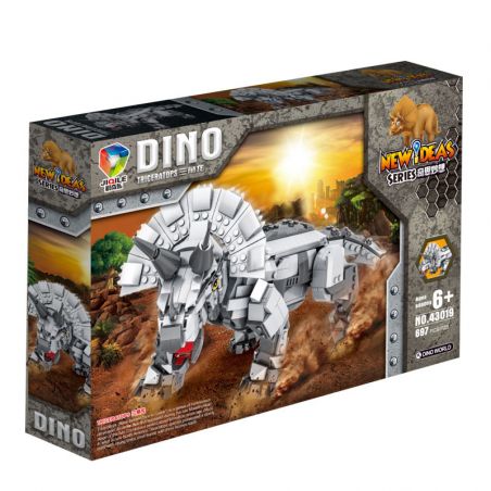 JIQILE 43019 non  TRICERATOPS bộ đồ chơi xếp lắp ráp ghép mô hình NEW IDEAS DINO TRICERATOPS 697 khối