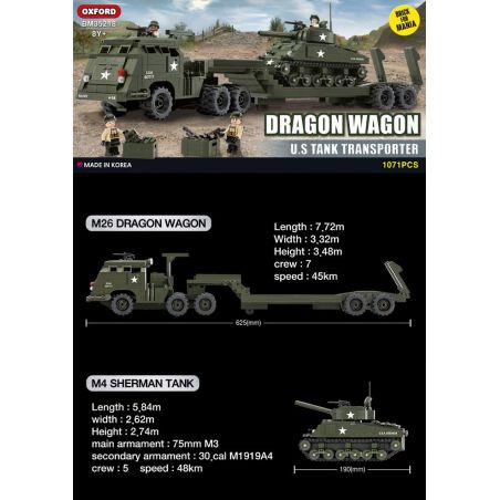 OXFORD BM35218 35218 non  RƠ MOÓC HẠNG NẶNG RỒNG bộ đồ chơi xếp lắp ráp ghép mô hình Military Army DRAGON WAGON U.S. TANK TRANSPORTER Quân Sự Bộ Đội 1071 khối