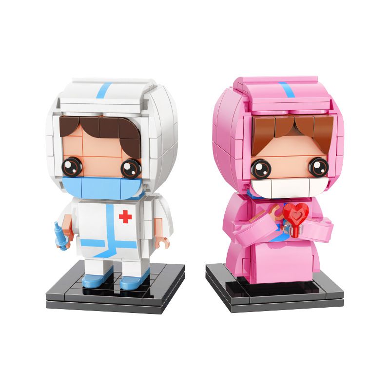 XIAO MENG CHICKEN DIARY DZ0126 0126 non  DỊCH BỆNH THIÊN THẦN 2 HỘP BÁC SĨ NAM NỮ Y TÁ bộ đồ chơi xếp lắp ráp ghép mô hình Brickheadz Nhân Vật Đầu To 294 khối