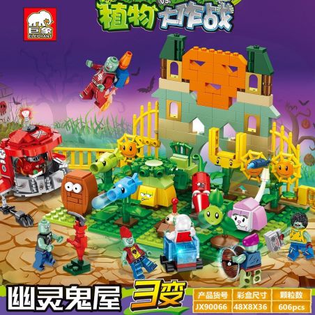 ELEPHANT JX90066 90066 non  NGÔI NHÀ MA ÁM bộ đồ chơi xếp lắp ráp ghép mô hình Plants Vs Zombies Hoa Quả Nổi Giận 606 khối