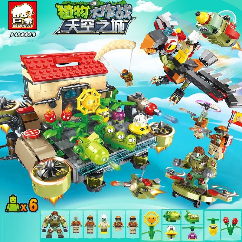 ELEPHANT JX90090 90090 non  LÂU ĐÀI TRÊN MÂY bộ đồ chơi xếp lắp ráp ghép mô hình Plants Vs Zombies Hoa Quả Nổi Giận