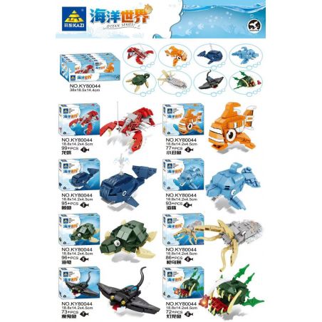Kazi KY80044 80044 non  THẾ GIỚI BIỂN 8 LOẠI TÔM HÙM CÁ HỀ VOI HEO RÙA MỰC ĐUỐI ĐÈN LỒNG bộ đồ chơi xếp lắp ráp ghép mô hình Creator OCEAN Sáng Tạo 346 khối