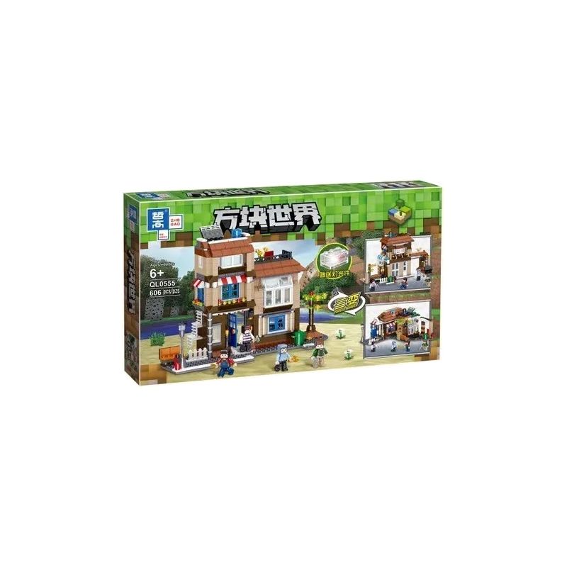 ZHEGAO QL0555 0555 non  BIỆT THỰ MOOS bộ đồ chơi xếp lắp ráp ghép mô hình Minecraft Game Xây Dựng 606 khối