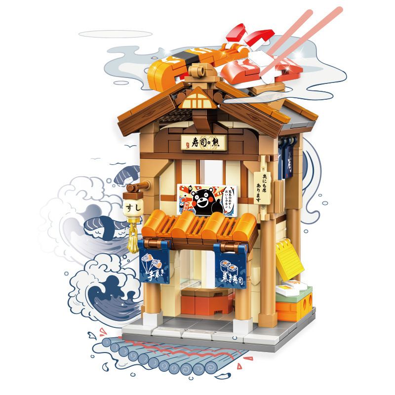 INBRIXX 880021 non  NHÀ HÀNG SUSHI HAI TẦNG KUMAMON bộ đồ chơi xếp lắp ráp ghép mô hình 327 khối
