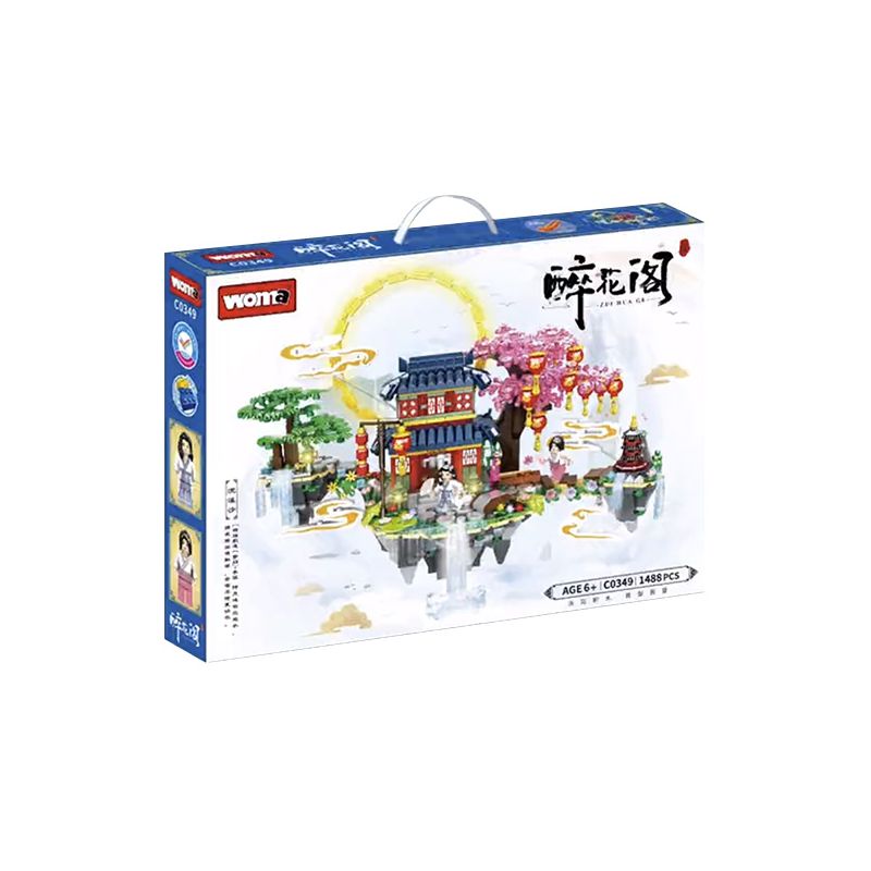 WOMA C0349 0349 non  SAY bộ đồ chơi xếp lắp ráp ghép mô hình DRUNKEN FLOWER PAVILION 1488 khối