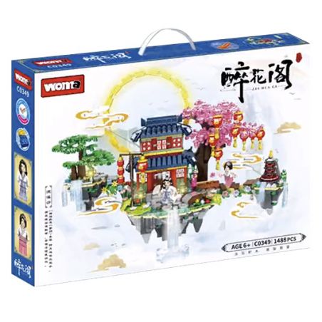 WOMA C0349 0349 non  SAY bộ đồ chơi xếp lắp ráp ghép mô hình DRUNKEN FLOWER PAVILION 1488 khối