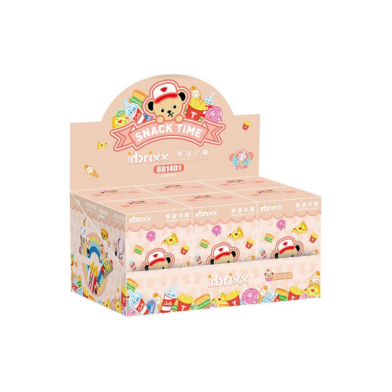 INBRIXX 881401 non  GẤU BÔNG SNACK TIME 6 LOẠI KHOAI TÂY CHIÊN VÀNG XÚC XÍCH MÙ TẠT NÓN ANH ĐÀO PIZZA PHÔ MAI BÁNH DONUT DÂU SODA ĐÁ LẠNH bộ đồ chơi xếp lắp ráp ghép mô hình TEDDY BEAR SNACK TIME