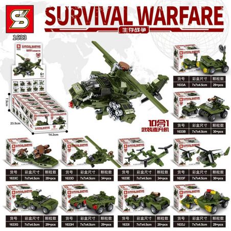 SHENG YUAN SY 1633 non  MÁY BAY TRỰC THĂNG VŨ TRANG 10 TỔ HỢP bộ đồ chơi xếp lắp ráp ghép mô hình Military Army SURVIVAL WARFARE Quân Sự Bộ Đội 295 khối