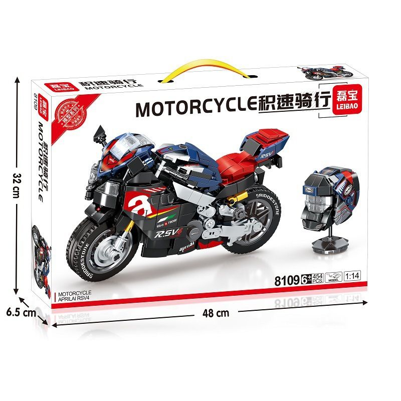 LEIBAO 8109 non  TỐC ĐỘ TÍCH LŨY APRILIA RSV4 1:14 tỷ lệ 1:14 bộ đồ chơi xếp lắp ráp ghép mô hình Motorcycle Motorbike MOTORCYCLE APRILIA RSV4 Xe Hai Bánh 454 khối