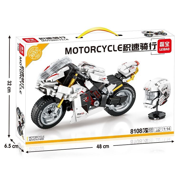 LEIBAO 8108 non  TỐC ĐỘ ĐI XE TÍCH LŨY MV AGUSTA F4 RR 1:14 tỷ lệ 1:14 bộ đồ chơi xếp lắp ráp ghép mô hình Motorcycle Motorbike MOTORCYCLE AGUSTA F4 RR Xe Hai Bánh 430 khối