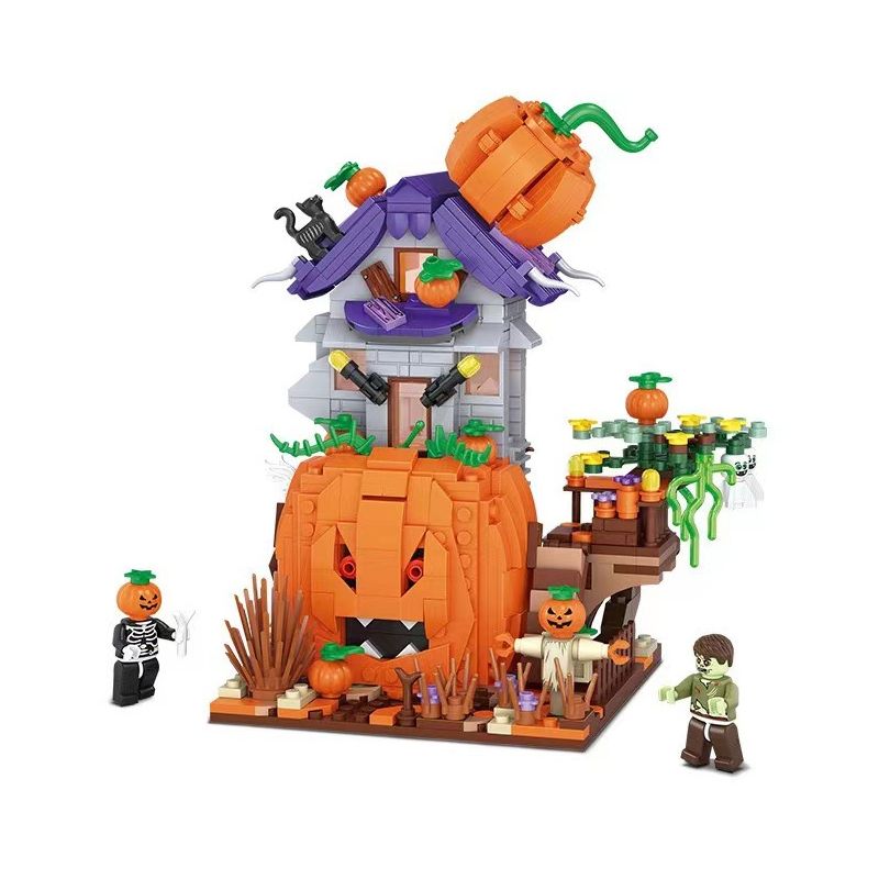 LOZ 1249 non  NHÀ BÍ NGÔ bộ đồ chơi xếp lắp ráp ghép mô hình Halloween Lễ Hội Hóa Trang Ma Quỷ 762 khối