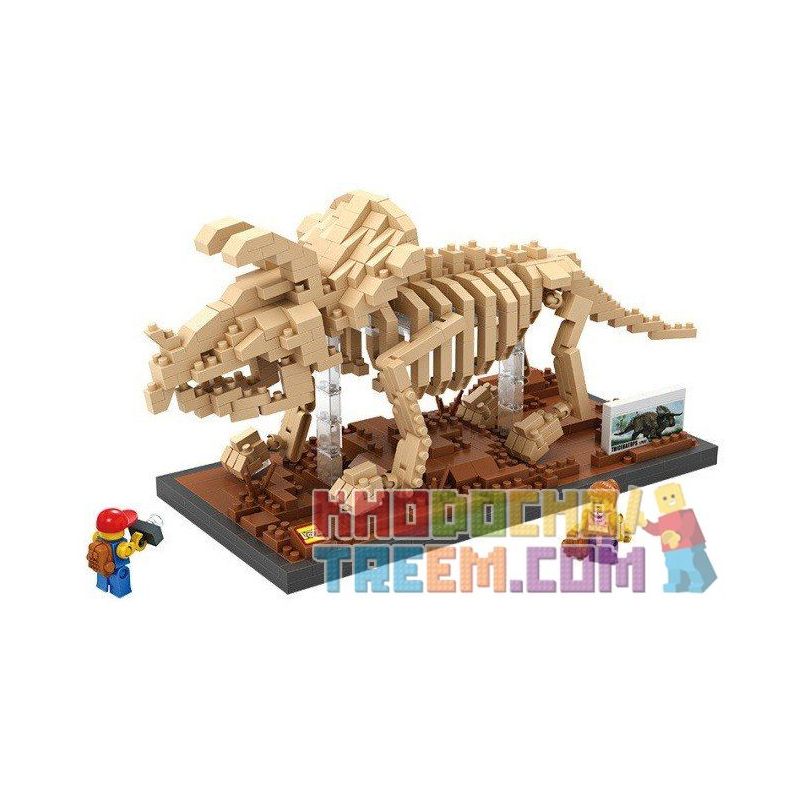 LOZ 9025 Xếp hình kiểu Nanoblock JURASSIC WORLD DINOSAURS Triceratops Fossil Dinosaur Skeletons Bộ Xương Khủng Long Hóa Thạch Triceratops 660 khối