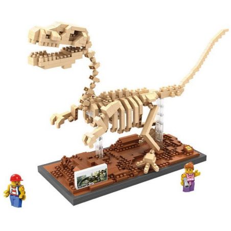 LOZ 9026 Xếp hình kiểu Nanoblock JURASSIC WORLD DINOSAURS Velociraptor Fossil Dinosaur Skeletons Bộ Xương Khủng Long Hóa Thạch Velociraptor 660 khối