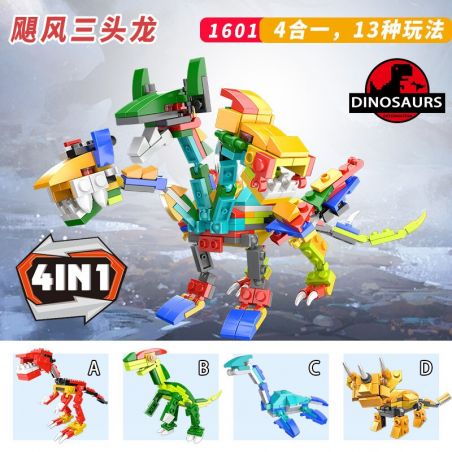 CAYI 1601 non  BIẾN HÌNH KHỦNG LONG BÃO TRICERATOPS bộ đồ chơi xếp lắp ráp ghép mô hình DINOSAUR 228 khối