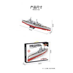 PanlosBrick 637008 Panlos Brick 637008 non  ELIZABETH NỮ HOÀNG GIÁ bộ đồ chơi xếp lắp ráp ghép mô hình Military Army QIEEN ELIZABETH-CLASS BATTLESHIP Quân Sự Bộ Đội 1556 khối