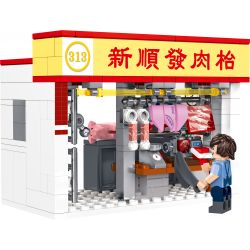 ROYAL TOYS RT35 non  GIAN HÀNG THỊT LỢN CHỢ HỒNG KÔNG bộ đồ chơi xếp lắp ráp ghép mô hình City CITY STORY MARKET PORK STALL Thành Phố 168 khối