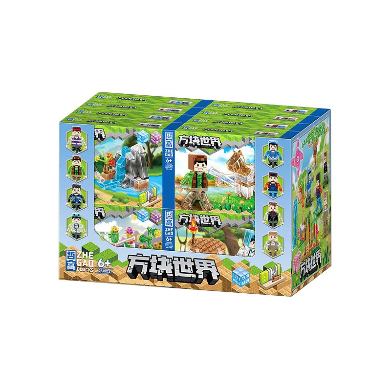 ZHEGAO 981002 non  THẾ GIỚI KHỐI LẬP PHƯƠNG VƯỜN RỪNG PHA LÊ 8 MÔ HÌNH MỎ NGỰA RAU LÍNH CANH CÂY KHỔNG LỒ THÁC CỐI XAY GIÓ VÁ bộ đồ chơi xếp lắp ráp ghép mô hình Minecraft Game Xây Dựng